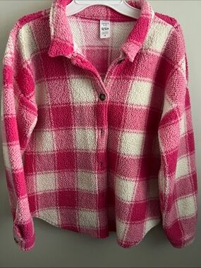 Carter's Hot Pink and Cream Plaid Sherpa Button-Up Jacket